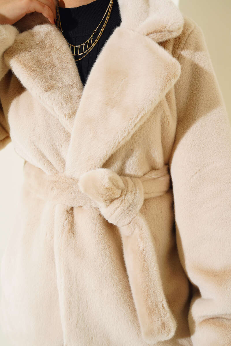 Belted Plush Coat Beige - immagine 4