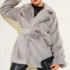 Belted Plush Coat Grey