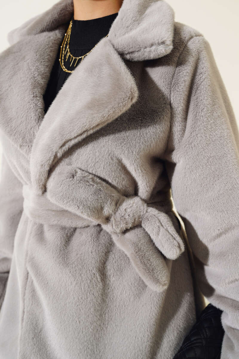 Belted Plush Coat Grey – Bild 4