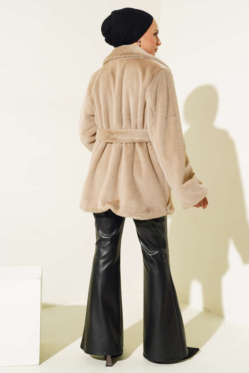 Belted Plush Coat Latte – Bild 3