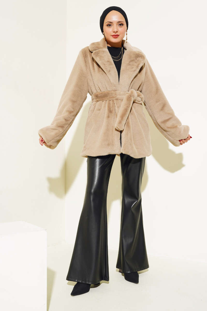 Belted Plush Coat Latte – Bild 2