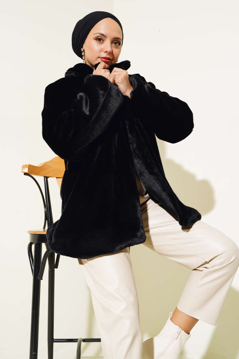 Belted Plush Coat Black