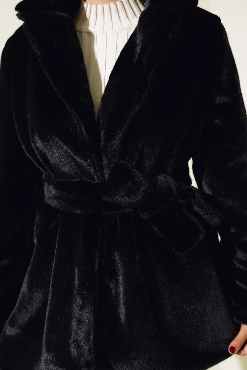 Belted Plush Coat Black - immagine 4