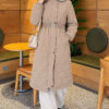 Hooded Quilted Jacket with Elastic Waist Beige
