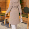 Hooded Quilted Jacket with Elastic Waist Beige - Imagen 3