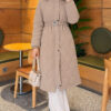 Hooded Quilted Jacket with Elastic Waist Beige - Imagen 4