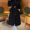 Hooded Quilted Jacket with Elastic Waist Black