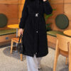 Hooded Quilted Jacket with Elastic Waist Black - Imagen 4