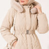 ⁦Hooded Quilted Jacket with Elastic Waist Stone⁩ - الصورة ⁦3⁩