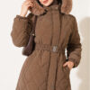 Hooded Quilted Jacket with Elastic Waist Mink - الصورة 2