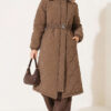 Hooded Quilted Jacket with Elastic Waist Mink - الصورة 3