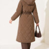 Hooded Quilted Jacket with Elastic Waist Mink - الصورة 4
