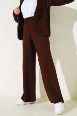 Elastic Waist French Terry Knit Pants Brown