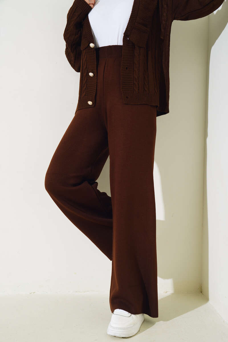 Elastic Waist French Terry Knit Pants Brown – Bild 2