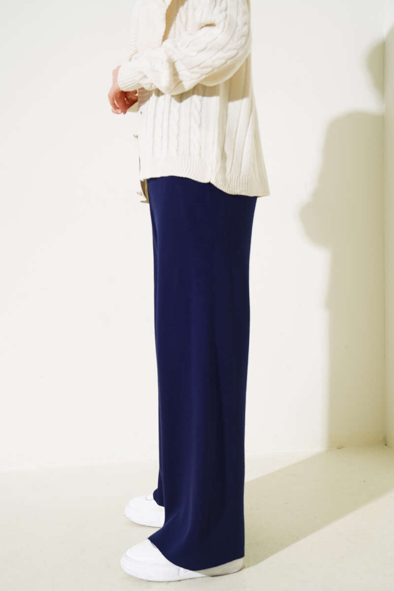 Elastic Waist French Terry Knit Pants Navy Blue – Image 3