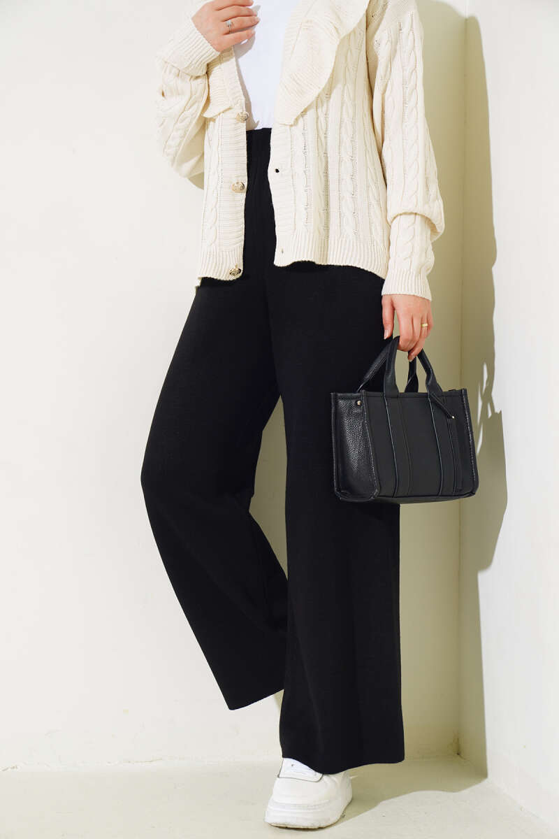 Elastic Waist French Terry Knit Pants Black – Image 2