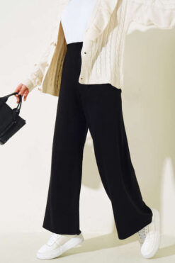 Elastic Waist French Terry Knit Pants Black