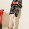 Leopard Print Fleece-Lined Knit Cardigan Beige