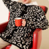 Leopard Print Fleece-Lined Knit Cardigan Beige - immagine 2
