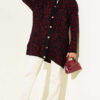 Leopard Print Fleece-Lined Knit Cardigan Burgundy - Imagen 2