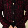 Leopard Print Fleece-Lined Knit Cardigan Burgundy - Imagen 4