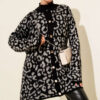 Leopard Print Fleece-Lined Knit Cardigan Grey