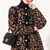Leopard Print Fleece-Lined Knit Cardigan Latte – Bild 2