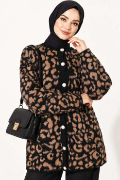 Alternative view of Leopard Print Fleece-Lined Knit Cardigan Latte