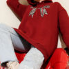 Leopard Print Ribbon-Patterned French Terry Three-Thread Sweatshirt Burgundy
