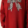 ⁦Leopard Print Ribbon-Patterned French Terry Three-Thread Sweatshirt Burgundy⁩ - الصورة ⁦4⁩