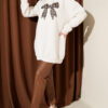 Leopard Print Ribbon-Patterned French Terry Three-Thread Sweatshirt Ecru – Image 2