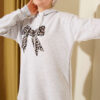 Leopard Print Ribbon-Patterned French Terry Three-Thread Sweatshirt Grey