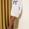 Leopard Print Ribbon-Patterned French Terry Three-Thread Sweatshirt Grey – Image 2