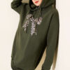 Leopard Print Ribbon-Patterned French Terry Three-Thread Sweatshirt Khaki