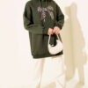 Leopard Print Ribbon-Patterned French Terry Three-Thread Sweatshirt Khaki – Bild 2