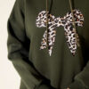 Leopard Print Ribbon-Patterned French Terry Three-Thread Sweatshirt Khaki – Bild 4