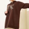 Leopard Print Ribbon-Patterned French Terry Three-Thread Sweatshirt Brown