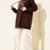 Leopard Print Ribbon-Patterned French Terry Three-Thread Sweatshirt Brown - immagine 2