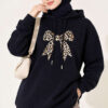 Leopard Print Ribbon-Patterned French Terry Three-Thread Sweatshirt Navy Blue - الصورة 3
