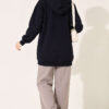 Leopard Print Ribbon-Patterned French Terry Three-Thread Sweatshirt Navy Blue - الصورة 4