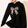 Leopard Print Ribbon-Patterned French Terry Three-Thread Sweatshirt Black