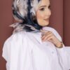 Lotus Flower Patterned Scarf Series Navy Blue – Image 2
