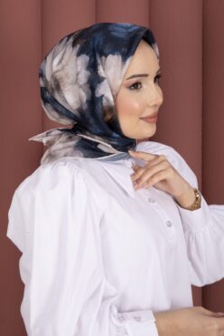 Alternative view of Lotus Flower Patterned Scarf Series Navy Blue