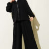 Loyşa Basic Zip-Up Hooded Two-Piece Set Black