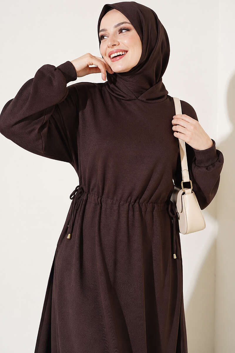 Loyşa Waist-Defined Long Tunic Set Dark Brown - الصورة 2