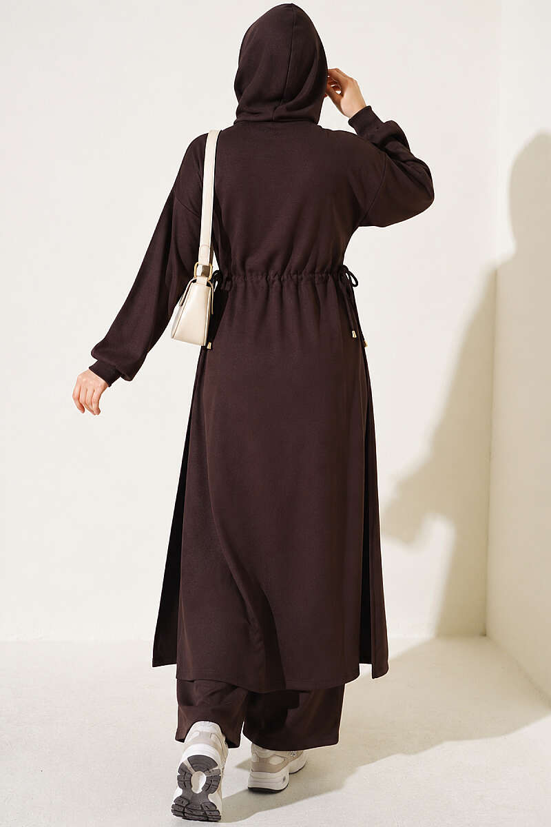 Loyşa Waist-Defined Long Tunic Set Dark Brown - الصورة 3