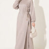 Loyşa Waist-Defined Long Tunic Set Beige