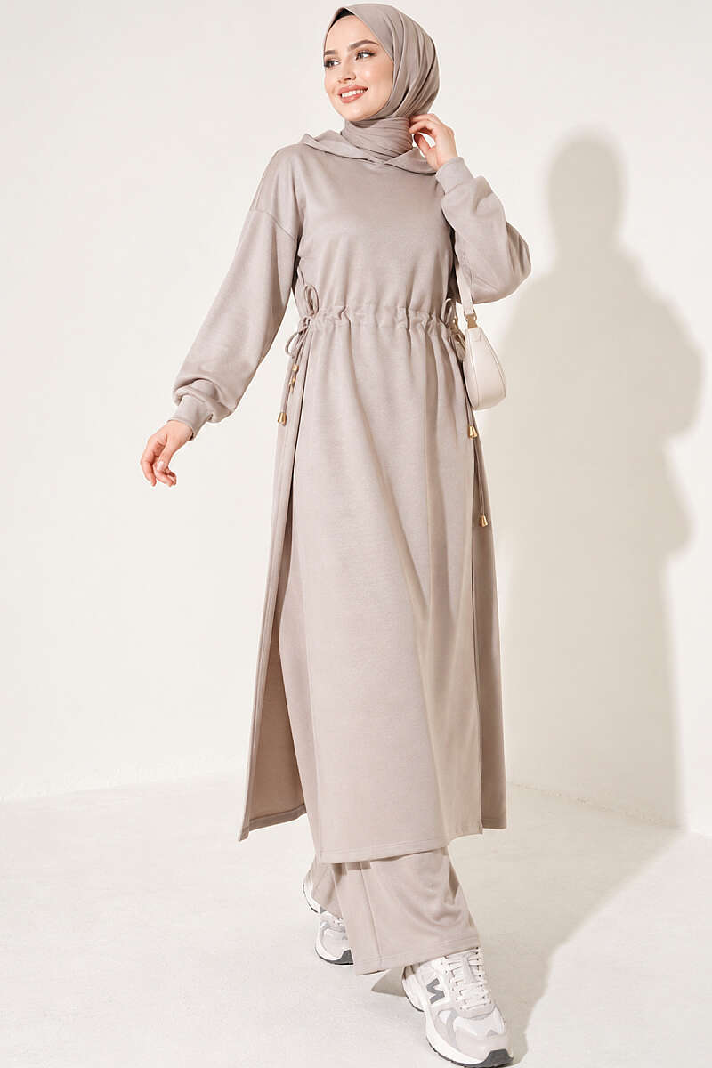 Loyşa Waist-Defined Long Tunic Set Beige – Bild 3