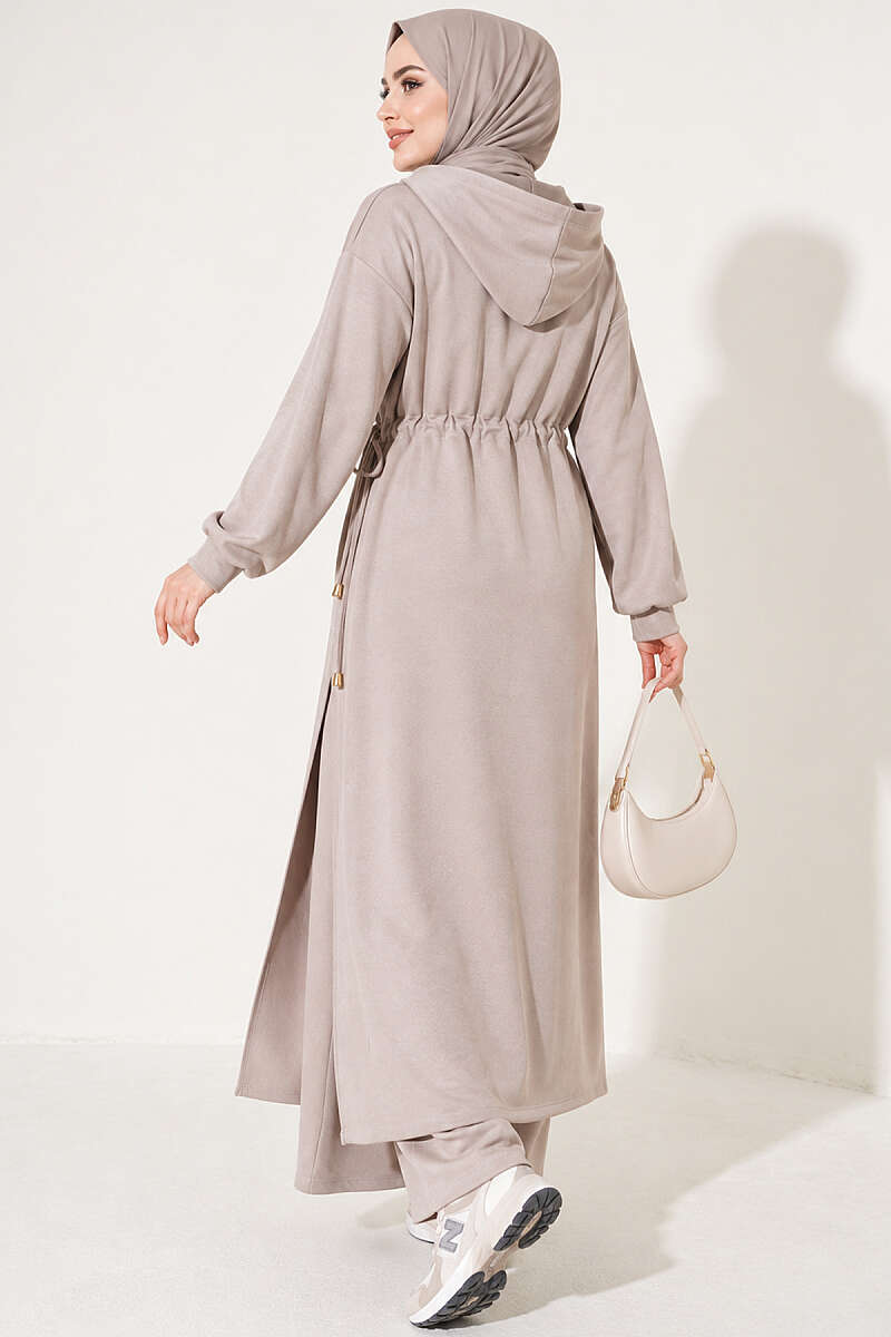Loyşa Waist-Defined Long Tunic Set Beige – Bild 4