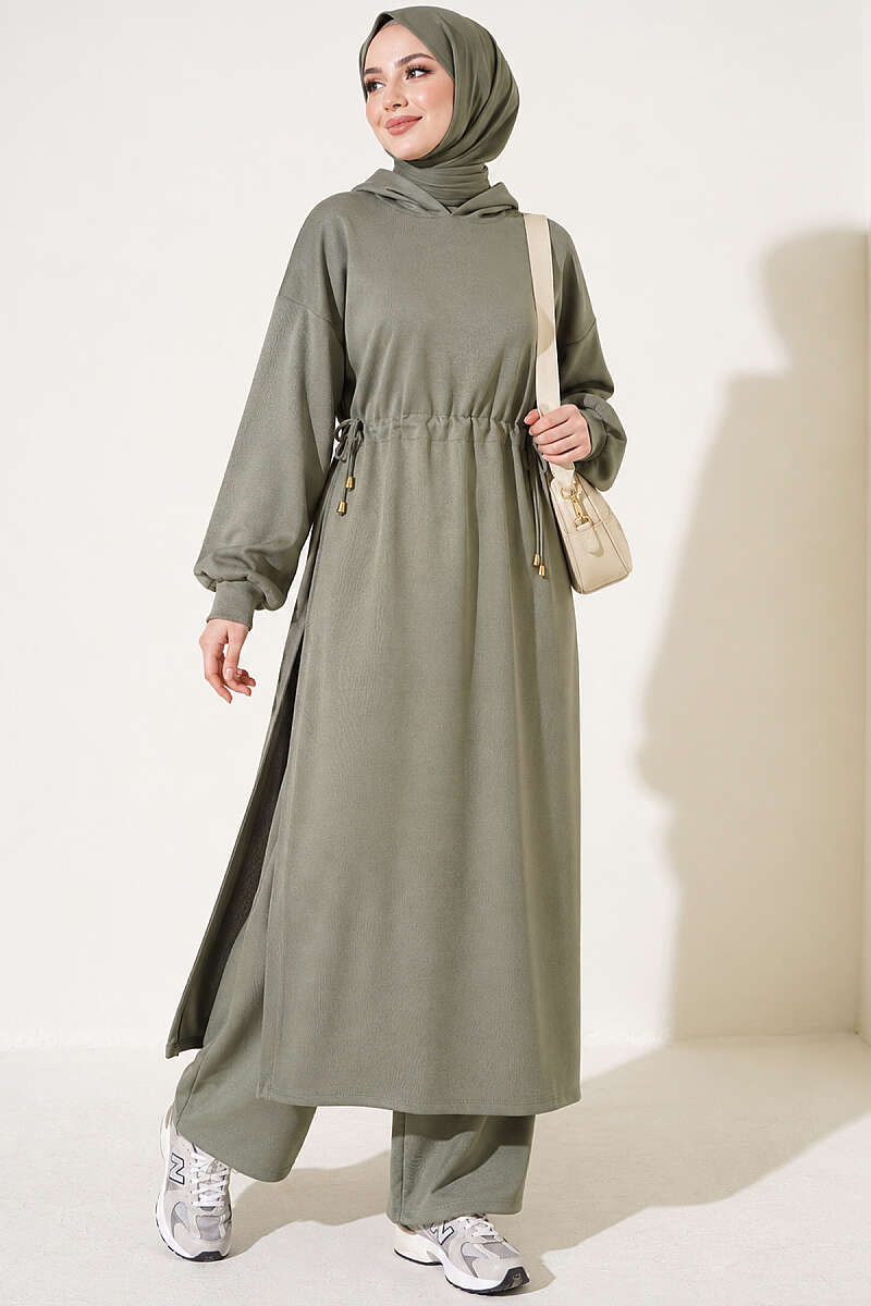 Loyşa Waist-Defined Long Tunic Set Hazel